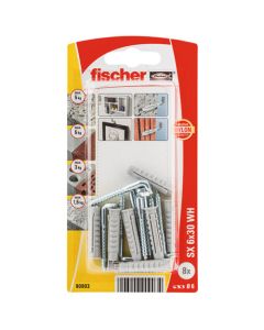 Fischer Expansion Plugs With Angle Hooks SX 6x30 WH - 8 Pack 90903
