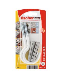Fischer Expansion Plug With White Cup Hooks SX 10x50 RHN - 2 Pack 90911