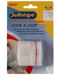 Sellotape White Hook & Loop Tape 25mm x 1m