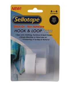 Sellotape White Stich-On Hook & Loop Strip 20mm x 1m