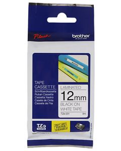 Brother Black on White Laminated Labeling Tape 12mm x 8m LAB022
