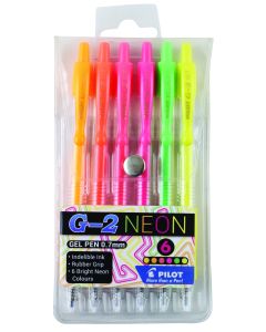 Pilot Neon G2 Pen Wallet 0.7mm - 6 Pack BL-G2-7-W6-NEON