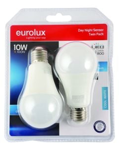 Eurolux 10W Cool White Day & Night E27 LED A60 Lamp - 2 Pack G1142ES 