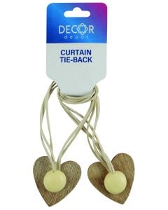 Décor Depot Cream Magnetic Heart Wood Grain Curtain Tie Back CDD32648 - 2 Pack 