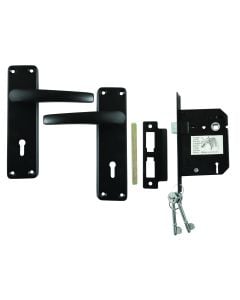 BBL Black Econo Sirius Lever Handle On Backplate 3 Lever Lockset BLA582-A1-53BL