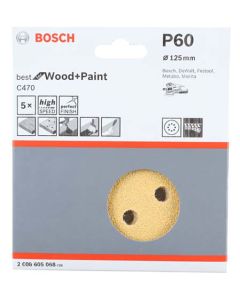 Bosch 125mm Sanding Disc 60 Grit - 5 Pack 2608605068