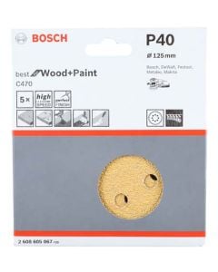 Bosch 125mm Sanding Disc 40 Grit - 5 Pack 2608605067